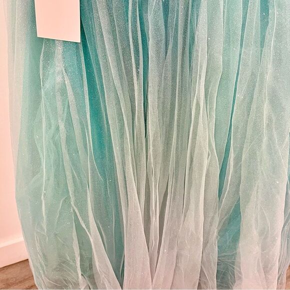 NWT Mac Duggal 20555 Mint Aqua Blue Glitter Tulle Strapless Ball Dress Gown 14 - Picture 11 of 12